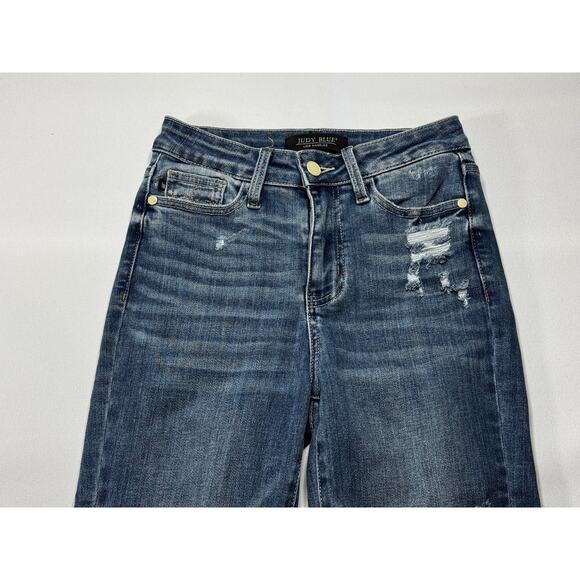 Judy Blue Women's Distressed Straight Fit Stretch Denim Jeans - Size 1 (25x25.5) - Picture 3 of 9